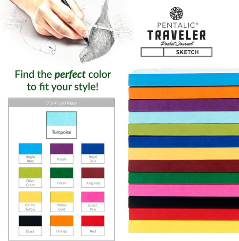 Pentalic 3" x 4" Pocket Sketchbook Traveler Journal - 160 Pages, Turquoise