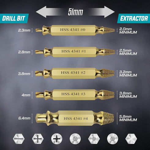 Damaged Screw Extractor Kit, 6 Piece Titanium Set for Hassle-Free Broken Bolt and Screw Removal