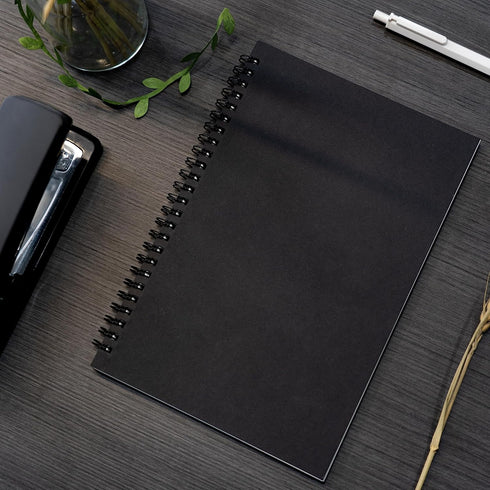 DSTELIN Blank Spiral Notebook - 10 inch x 7.5 inch, 100GSM, 4-Pack, Soft Cover, 50 Pages / 25 Sheets (Black)