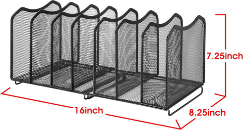 Simple Trending Mesh Desktop File Sorter, 7-Section Bookshelf Organizer for Home Office, Black