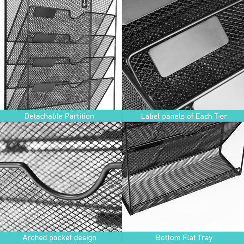 Wall File Organizer, 6 Pockets Mesh Hanging File Holder with Hooks for Office Supplies GALASALA