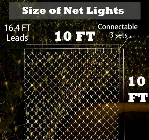 10ft 10ft 270 8 Leisure world x LED Net Lights Mesh Fairy String Decorative Outdoor Warm White Modes Net with Remote