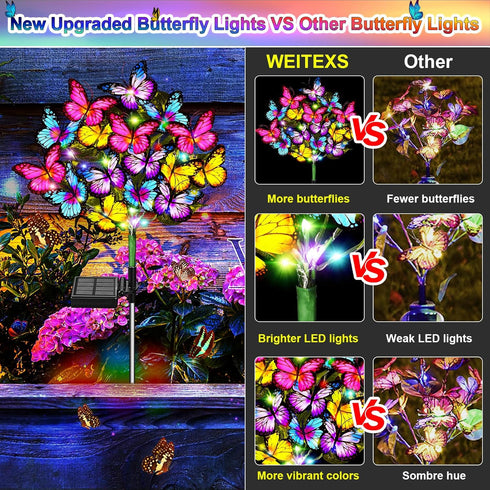 Solar Garden Lights Outdoor, 2 Pack Waterproof Solar Lights with 72 LED 34 Butterfly for Yard Garden Pathway Decor Gifts