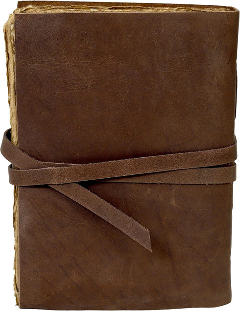 Sun & Moon Leather Journal, 7 x 5 Inch Handmade Paper Journal, Vintage Sketchbook for Women
