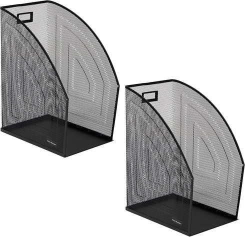 Mind Reader Vertical File Storage Set of 2, Metal Mesh Desktop Organizer, 6.25" L x 10" W x 12.5" H, Black