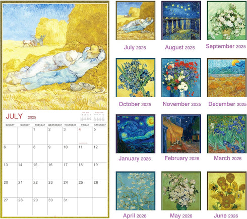 Wall Calendar 2025-2026, 18-Month Monthly Calendar from Jul. 2025 - Dec. 2026, 12" x 24" (Art Paintings)