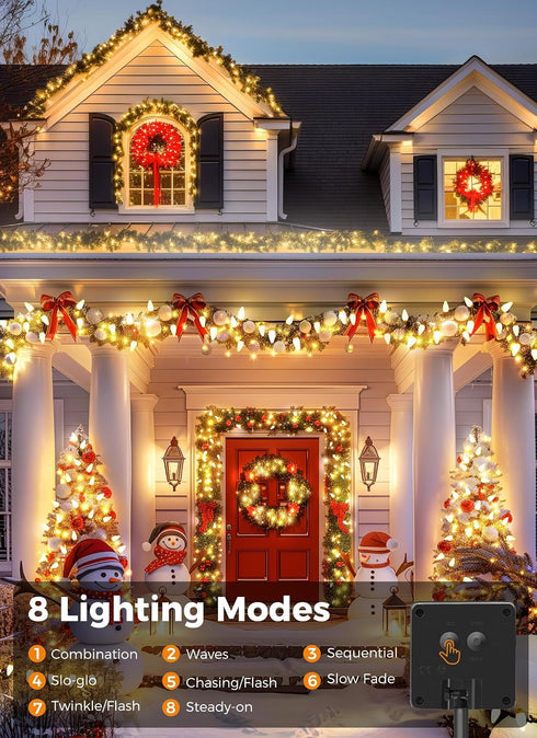 50 C9 8 Solar Christmas Lights Outdoor, LED Strawberry String Light with Timer & Light Mode, Waterproof Solar Christmas