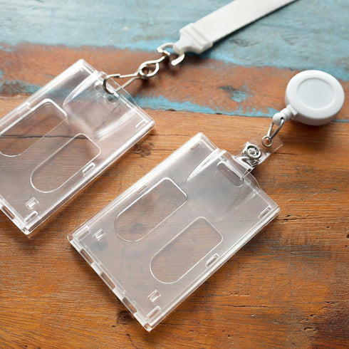 Specialist ID 3 Pack Heavy Duty Crystal Clear Vertical Dual Sided 2 Card Badge Holder - Polycarbonate Rigid Plastic ID