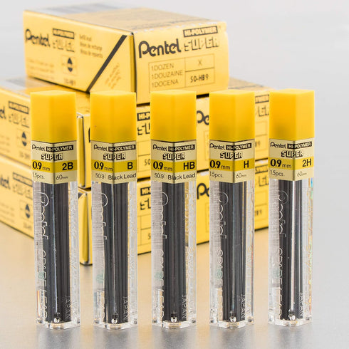 Pentel Super Hi-Polymer Lead Refill, 0.9mm Thick, B, 180 Pieces (50-9-B)