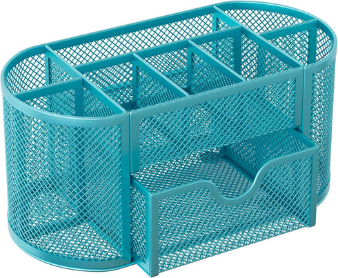 EasyPAG Mesh Desk Organizer, Multi-functional Stationery Holder for School Supplies, 9 Compartments, Blue