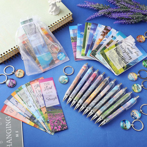 Jetec 150 Bible Verses Gift Set, 30 Christian Bookmarks, Pens, Notebooks, Keychains