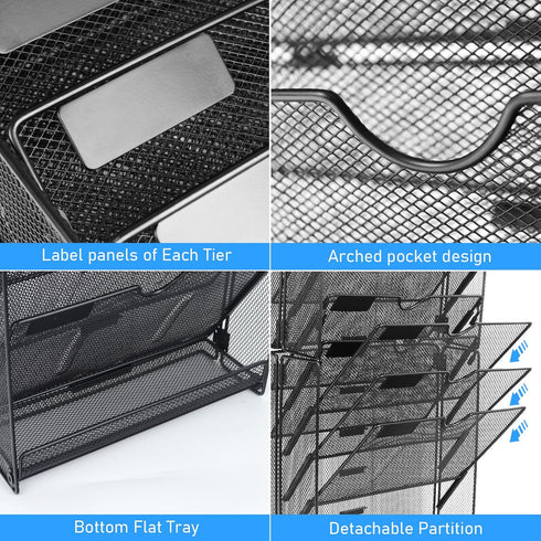 Wall File Organizer, 10 Pockets Mesh Hanging File Organizer, Wall Mount Document Holder for Office School, Black