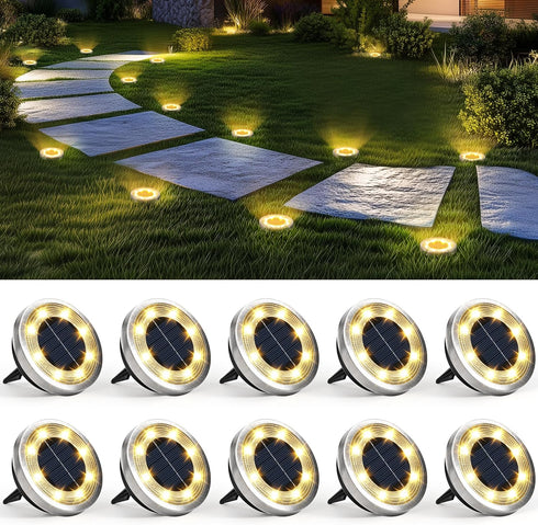 SOLPEX 10 Pack Solar Ground Lights Outdoor Waterproof, Solar Powered Pathway Lights,