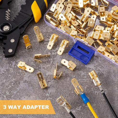 20 Pcs Piggyback Spade Connectors Assortment Kit, 3 Way Adapter Dual Male to Single Female Unisulated Brass