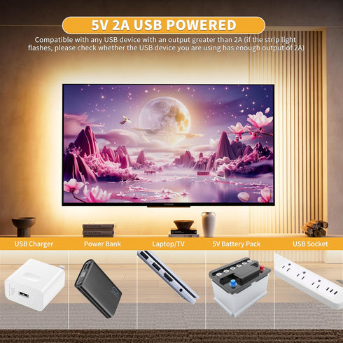5V Remote,6.56ft Dimmable 3000K PAUTIX USB COB LED Strip Lights UL-Listed Dotless LED Lights with RF Warm White TV