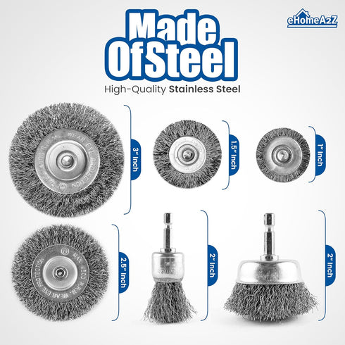 EHOMEA2Z Wire Wheel Steel Brush Cup for Drill - 1/4 Hex Shank for Cleaning, Rust Removal