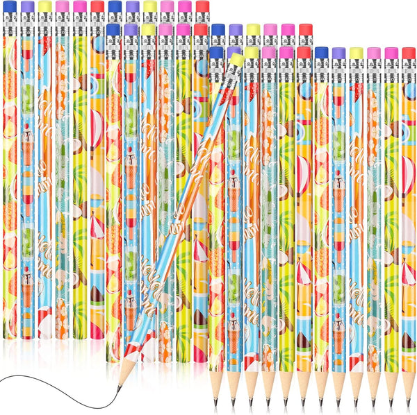 Fainne 36 Pcs Assorted Colorful Beach Themed Pencils with Erasers for Kids and Classroom Supplies