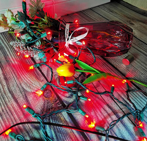 Christmas Lights - 50 Red LED 17FT Mini String Lights, 120V UL, Green Wire for Indoor & Outdoor Holiday Decorations