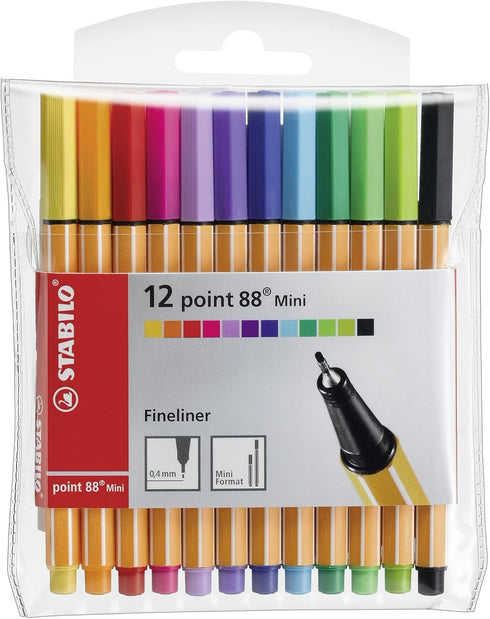STABILO Fineliner point 88 MINI, Wallet of 12, Assorted Colors