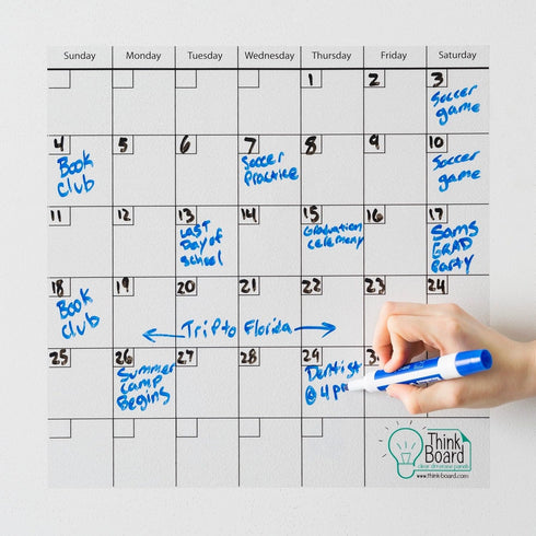 Think Board Clear Dry Erase Calendar - 14"x14" Reusable Whiteboard for Home, Office, Dorm, or Classroom