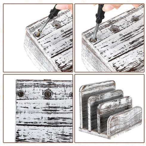 Wooden Mail Holder with 3 Slots, Desk Organizer for Paper and Document Storage, Old White