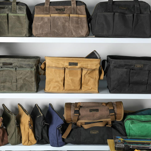 Storage Tool Case, 13.8 x 7.8 x 7.8 Inches, Rectangular Waxed Canvas Fabric Collapsible Tool Bag (Black)