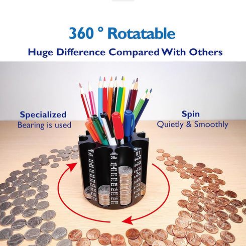 Coin Sorter Pen Holder, Change Counter Pencil Holder as Desk Organizer, Coin Counter Machine for 540pcs Coin Storage