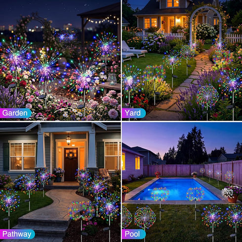 2 Pack 8 120 btfarm Solar Garden Lights Outdoor Modes, LED Firework Lights Solar Powered, Waterproof Twinkle Fairy