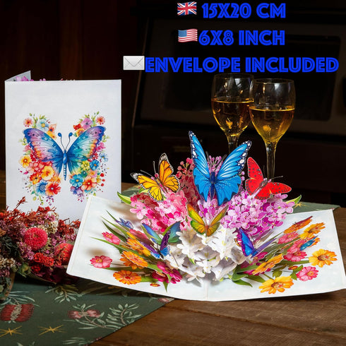 Pop-Up Flower Greeting Card with Butterfly - Perfect for Any Occasion
