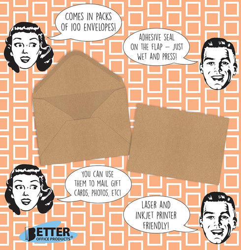 Better Office Products Kraft Invitation Envelopes, 100-Pack, A1 Size, Strong 35 lb. Paper for Invitations