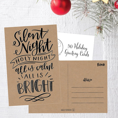 Hadley Designs 50 Kraft Holiday Greeting Cards, Cute Fancy Blank Winter Christmas Postcard Set, Bulk Pack
