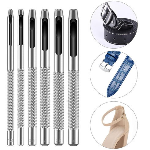 UNCO Hollow Leather Hole Punch Set, 6 pcs Steel Leather Punch Tool for Gasket and Hole Punching