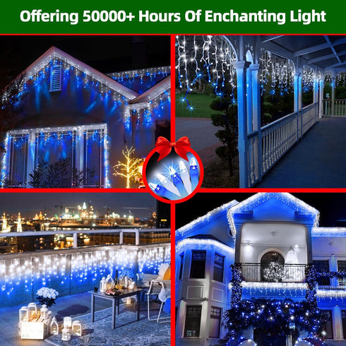 504 112 50ft 12 Dimmable, LED Christmas Lights with Drops, Modes Blue and White Fairy String Lights with Timer