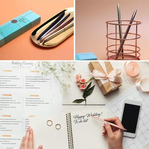 Oriday Ballpoint Pen Set of 4 - Sleek Slim Planner Pens in Black Ink, Metal Ball Point, Gift Box for Women, Wedding,