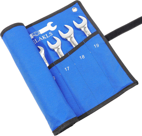 1 Piece 12 Pockets Metric Wrench Tool Roll Up Pouch, Heavy Duty Canvas Organizer Bag (Blue)