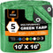 Xpose Safety 10' x 16' Green Poly Tarp - Durable, Water Resistant, 5 Mil Thick Polyethylene Cover