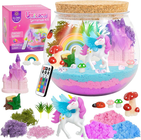 CXXDE Light-Up Unicorn Terrarium Gifts, DIY Night Light Kit with Remote Control and