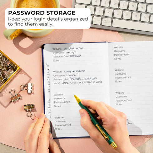 Clever Fox Password Book with Alphabetical Tabs - Internet Address Organizer Logbook, Medium Password Keeper