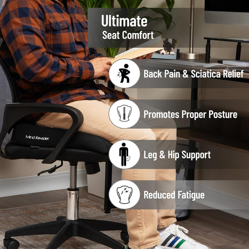 Mind Reader Air-Cloud Seat Cushion, Ergonomic Support for Posture, Pressure Relief, and Pain Reduction, Portable