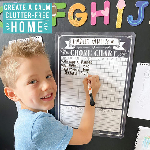 Hadley Designs Magnetic Chore Chart for Kids and Families – Reusable Dry Erase Responsibility Board, 12x17