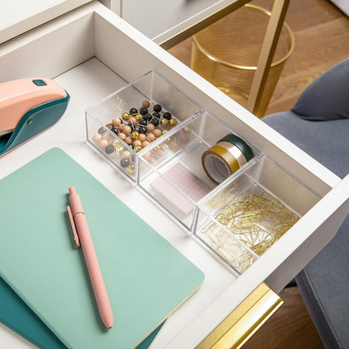 Martha Stewart Brody Desktop Storage Organizer, Stack and Slide Plastic Tray, Clear Organizer for Office, Kitchen,