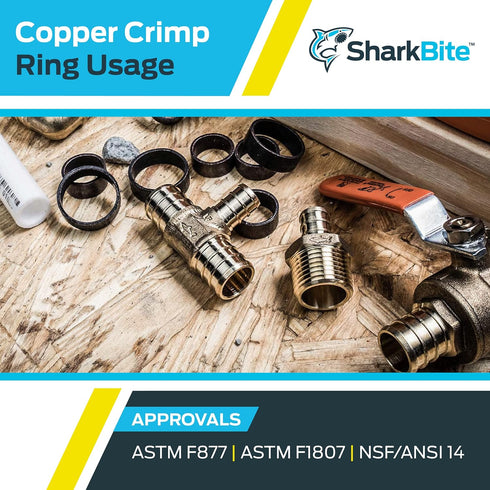 SharkBite 1/2 Inch Copper Crimp Rings, Pack of 25, 23102CP25, PEX Pipe, PE-RT