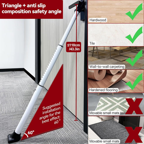 Jammer (1 Pack,White) AceMining Upgraded Door Security Bar & Sliding Patio Bar, Heavy Duty Stoppers Adjustable
