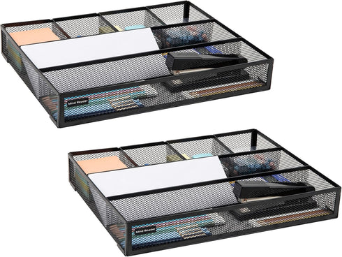 Mind Reader Metal Mesh Drawer Organizer, Set of 2, Utensil Organizer for Office, Kitchen, 15" L x 12" W x 2.25" H, Black