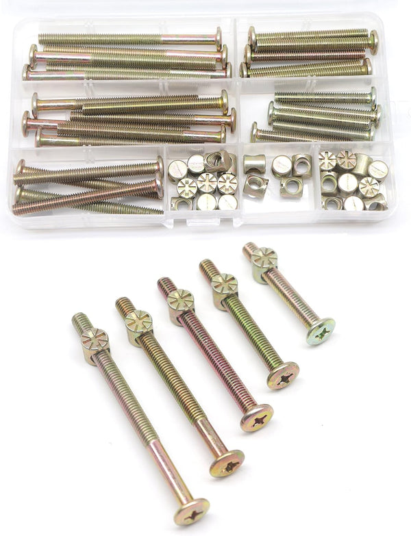 cSeao 25-Set M6 Phillips Head Bolts and Barrel Nuts Assortment Kit for Furniture Hardware Replacements