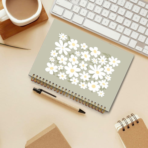Boho Retro Daisy Floral Flower Green Spring Summer Cottagecore Spiral Notebook College Ruled 5.5×8.3 Inches Hard Cover Journal for Journaling Writing Work Women,Daisy Lover Gifts for Women by Lacosu