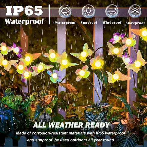 2 Pack 12LED IP65 Solar Swaying Butterfly Lights, Warm White Waterproof Auto On/Off Outdoor Garden Lights for Patio