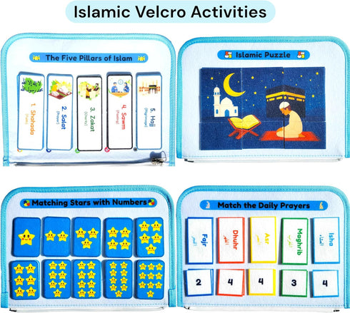 Megan's Toys 3+ 5 Islamic Quiet Book for Kids Ages - Montessori Muslim Learning Toy, Felt Busy Book to Learn Wudu