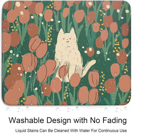 Cute Cat Square Mouse Pad, Aesthetic Anime Cat Mouse Pads for Wireless Mouse, 10"X8" with Non-Slip Rubber Base