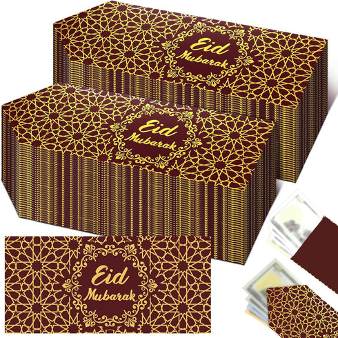 Sinmoe 72 Pcs Eid Mubarak Money Envelopes, 6.7 x 3.2 inch Gold Foil Cash Gift Card Set for Eid Holiday